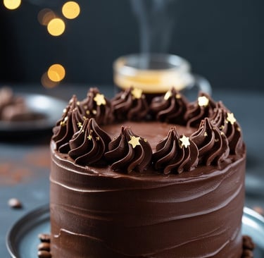 a chocolate cake with coffee beans and coffee beans