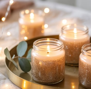 candles are placed on a tray with candles