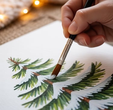 a person painting a pine tree with a paintbrush