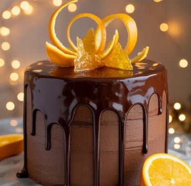 a chocolate cake with oranges and chocolate icing