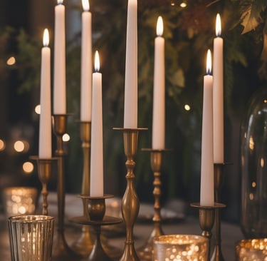 a table with candles and candles on it