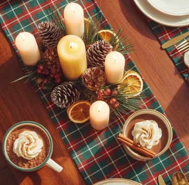 a table setting with a candle and candles