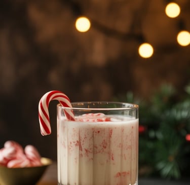 a glass of milk with candy canel candy cane