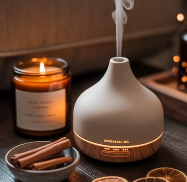 a diffuser with a candle and a candle on a table