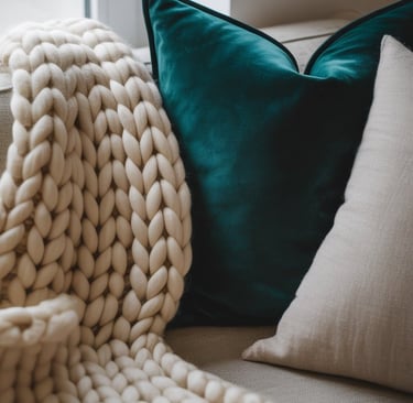 a blanket on a couch with pillows and pillows