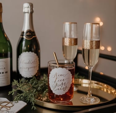 a table with champagne and a bottle of champagne