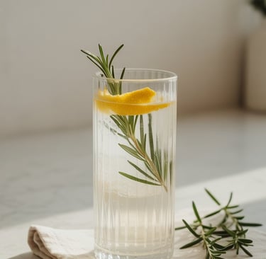 a glass of water with a lemon wedged in it