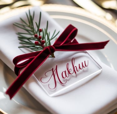 a napkin with a red ribbon tied to a napkin