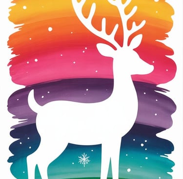 a white deer with a rainbow colored background