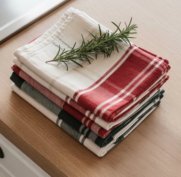 a stack of towels and napkins on a counter