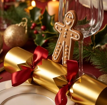a table setting with a gingerbread cookie cookie