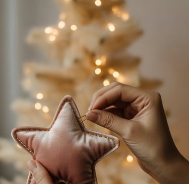 a person holding a starfish in front of a christmas tree