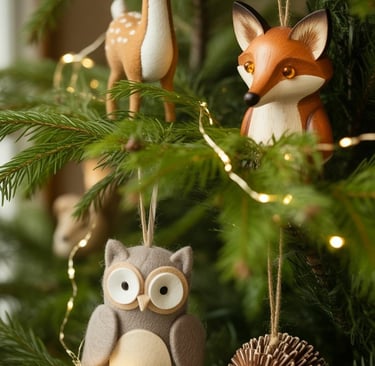 a christmas tree with a variety of ornaments and decorations