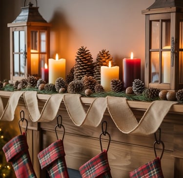 a fireplace mantle mantle with christmas stockings and stockings