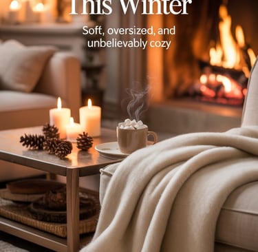 a blanket blanket on a couch with candles and candles