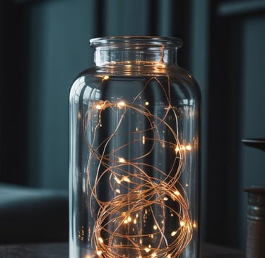 a jar of string lights in a jar with a string light