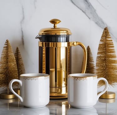 a coffee potted in a coffee potted on a marble countertop