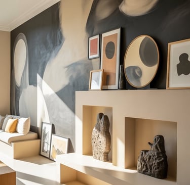 a living room with a couch and a table