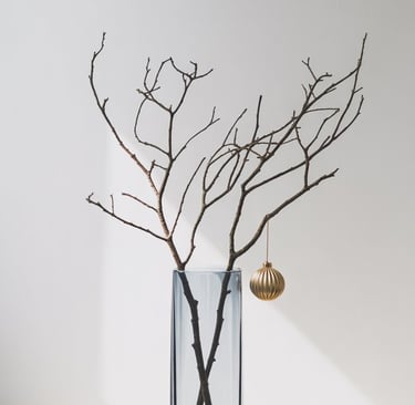 a vase with a tree branch in it