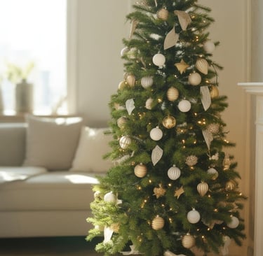 a christmas tree with ornaments and presents