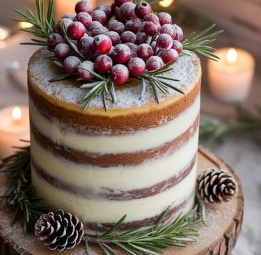 a cake with frosted frosting and pine cones