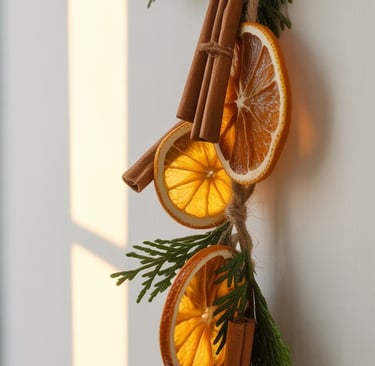 a bunch of oranges and cinnamons on a wall