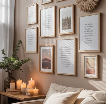 a living room with a couch and candles