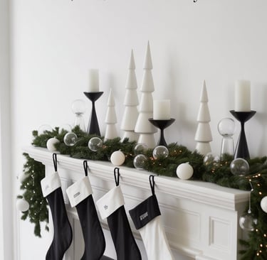 a fireplace mantle mantle with stockings and stockings