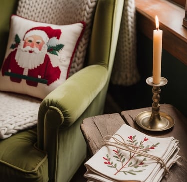 a chair with a candle and a candle on it
