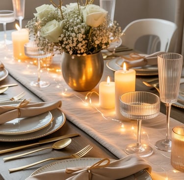 a table setting with candles and candles