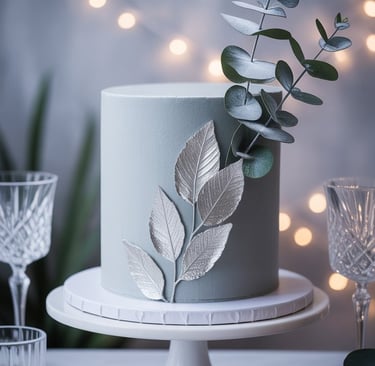 a cake with a leafy branch on top of it