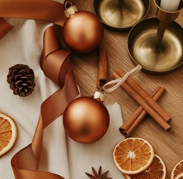 a table with oranges and candles on it