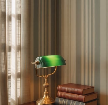 a desk lamp with victorian stripe vintage wallpapers