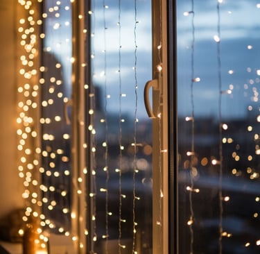 a window with a candle and candles on it