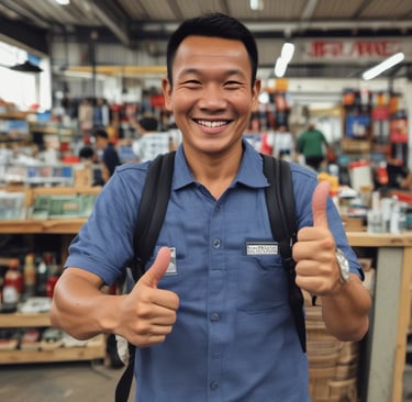 A smiling customer giving a thumbs up.