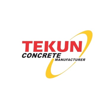 Tekun Concrete Manufacturer logo featuring red and black text with a yellow swoosh.