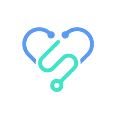Blue and green stethoscope logo forming a heart shape for healthcare and medical services.