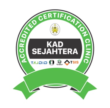 Accredited Certification Clinic seal for Kad Sejahtera featuring a green circular badge design.
