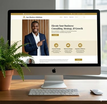 a computer monitor screen showing a man in a suit and a plant