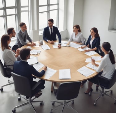 A group of professionals engaged in a corporate training session.