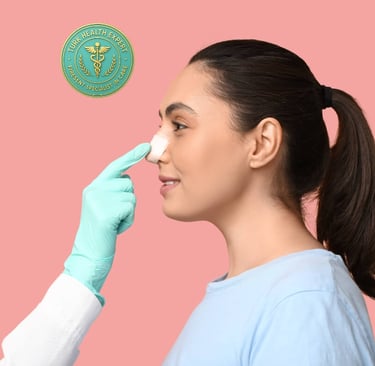 una chica con rinoplastia y la doctora toca el naris