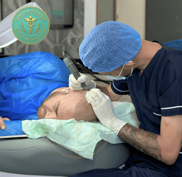 doctor do a hair transplantation with FUE