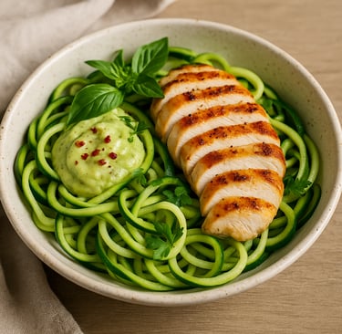 Semaglutide Recipe: Zucchini Noodles with Grilled Chicken and Creamy Avocado Sauce