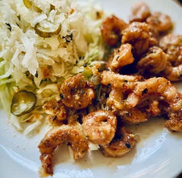 Chili Prawns with Green Cabbage & Sauerkraut