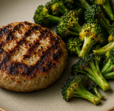 Turkey Burger  (no bun) with a Side of Roasted Broccoli
