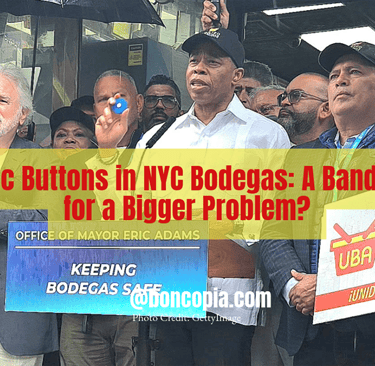 a man in a suit and tie is holding a sign that says panic buttons