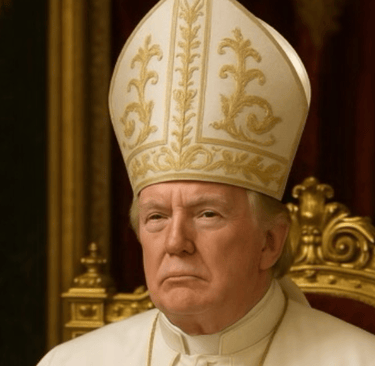 a man in a white hat with a priest in a white robe