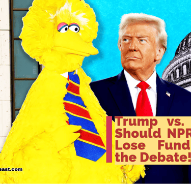 a big birdy is holding a sign that says trump