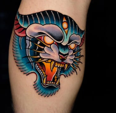 a tattoo style tattoo of a tiger head