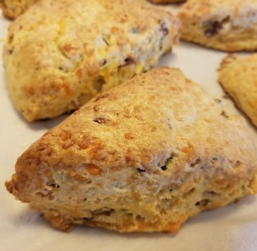Homemade cheddar, chive, and bacon scones